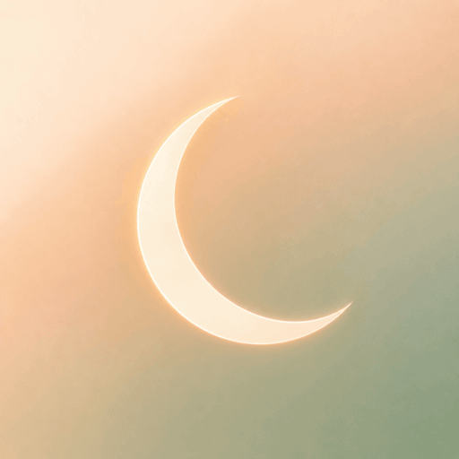 The Everlune app icon: an ivory crescent moon on a warm peach and sage gradient.